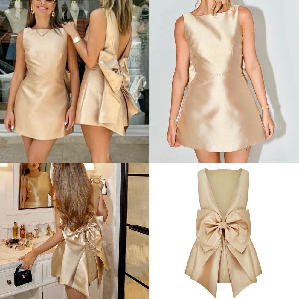 NWT Odd Muse London Gold The Ultimate Muse Bow Detail Mini Dress (removable bow)